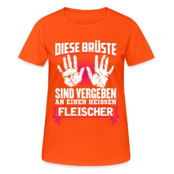 FLEISCHER - Brüste - Frauen T-Shirt atmungsaktiv - Neonorange - Vorne - AI Model Female 172 dark (172cm)