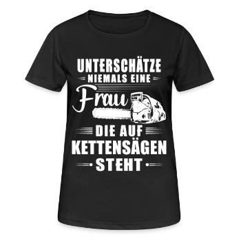 Lumberjath Shirt - Woman stands on chainsaws - Women's Breathable T-Shirt - black - Front - AI Model Female 172 light (172cm)