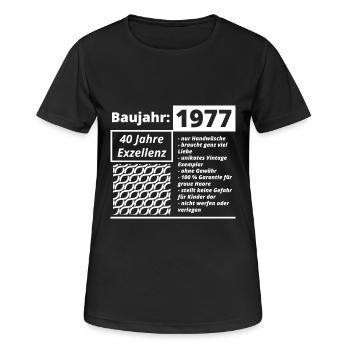 Baujahr 1977 - Frauen T-Shirt atmungsaktiv - Schwarz - Vorne - AI Model Female 172 light (172cm)