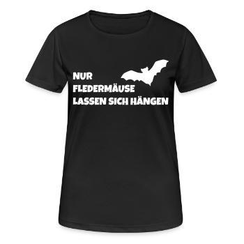 Nur Fledermäuse lassen sich hängen - Frauen T-Shirt atmungsaktiv - Schwarz - Vorne - AI Model Female 172 light (172cm)