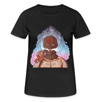 Vape Gangster mit Tattoos und Sturmhaube - Frauen T-Shirt atmungsaktiv - Schwarz - Vorne - AI Model Female 172 light (172cm)