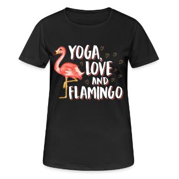 Flamingo yoga love - Frauen T-Shirt atmungsaktiv - Schwarz - Vorne - AI Model Female 172 light (172cm)