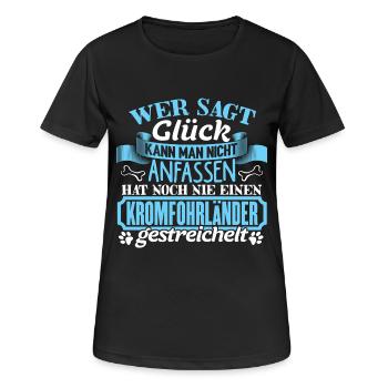 KROMFOHRLÄNDER - Glück zum anfassen - Frauen T-Shirt atmungsaktiv - Schwarz - Vorne - AI Model Female 172 light (172cm)