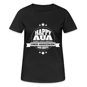 HAPPY AUA - Frauen T-Shirt atmungsaktiv - Schwarz - Vorne - AI Model Female 172 light (172cm)