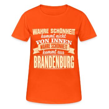 BRANDENBURG - Schönheit - Frauen T-Shirt atmungsaktiv - Neonorange - Vorne - AI Model Female 172 dark (172cm)