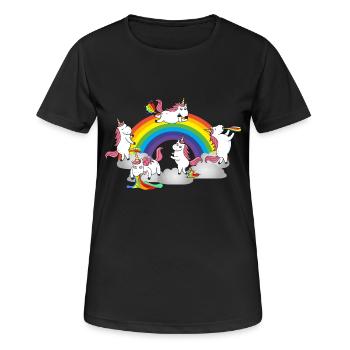 Einhorn Saufen Pinkeln Kacken Kotzen Furzen - Frauen T-Shirt atmungsaktiv - Schwarz - Vorne - AI Model Female 172 light (172cm)
