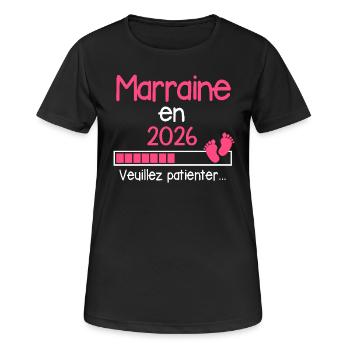 Marraine en 2026 cadeau baptême humour - T-shirt respirant Femme - noir - Devant - AI Model Female 172 light (172cm)