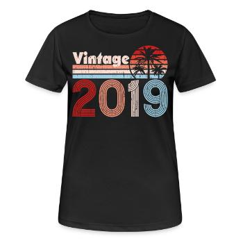 Millésime 2019 Palmiers Rétro Anniversaire - T-shirt respirant Femme - noir - Devant - AI Model Female 172 light (172cm)