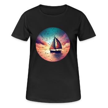 Le voilier navigue dans le sunset grunge - T-shirt respirant Femme - noir - Devant - AI Model Female 172 light (172cm)