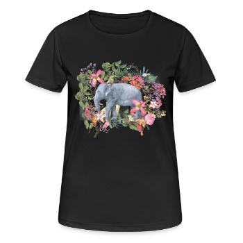 Elefant im Blütendschungel - Frauen T-Shirt atmungsaktiv - Schwarz - Vorne - AI Model Female 172 light (172cm)