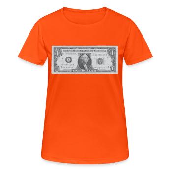 1 dollar - T-shirt respirant Femme - orange néon - Devant - AI Model Female 172 dark (172cm)