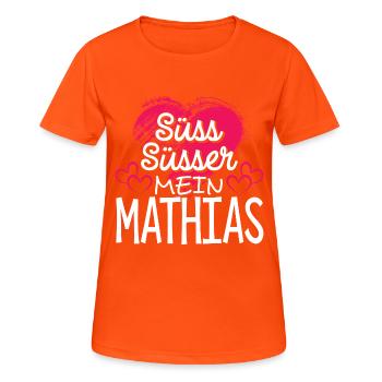 MATHIAS - süss - Frauen T-Shirt atmungsaktiv - Neonorange - Vorne - AI Model Female 172 dark (172cm)