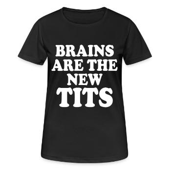 brains are the new tits - Frauen T-Shirt atmungsaktiv - Schwarz - Vorne - AI Model Female 172 light (172cm)