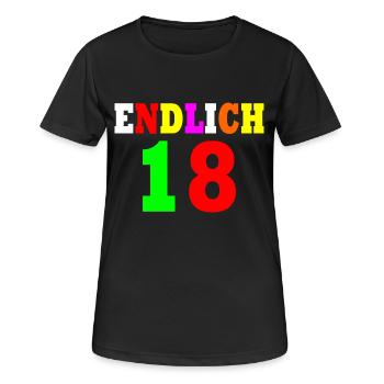 Endlich 18 - Frauen T-Shirt atmungsaktiv - Schwarz - Vorne - AI Model Female 172 light (172cm)
