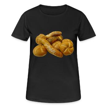 brot broetchen crossaint baecker baguette bread bu - Frauen T-Shirt atmungsaktiv - Schwarz - Vorne - AI Model Female 172 light (172cm)