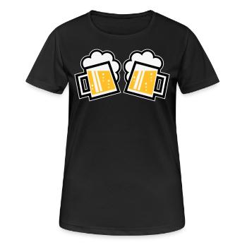 2 Bayrische Bierkrüge Prosten (Bier Maßkrüge / 3C) - Frauen T-Shirt atmungsaktiv - Schwarz - Vorne - AI Model Female 172 light (172cm)
