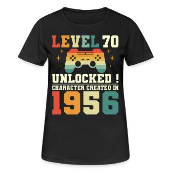 Humor Geek Level 70 Year Old Gamer Birthday 1956 - Women's Breathable T-Shirt - black - Front - AI Model Female 172 light (172cm)