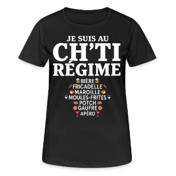 Régime Chti Nordiste Humour Chti - T-shirt respirant Femme - noir - Devant - AI Model Female 172 light (172cm)