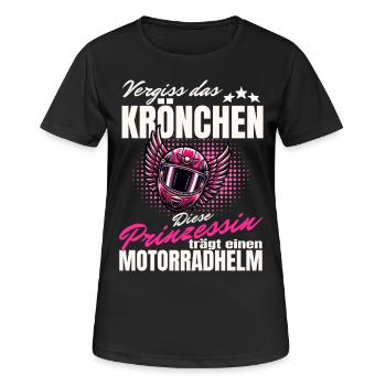 Motorradhelm statt Krönchen - Prinzessin Shirt - Frauen T-Shirt atmungsaktiv - Schwarz - Vorne - AI Model Female 172 light (172cm)