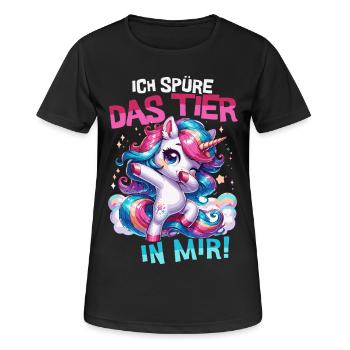 Einhorn Dab Shirt – Ich spüre das Tier in mir - Frauen T-Shirt atmungsaktiv - Schwarz - Vorne - AI Model Female 172 light (172cm)
