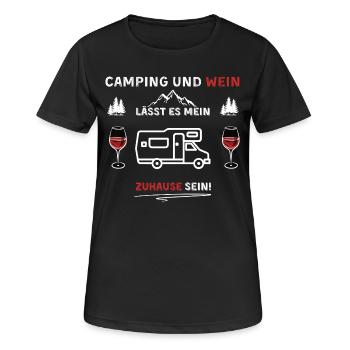 Camping and Wine - Saying - Women's Breathable T-Shirt - black - Front - AI Model Female 172 light (172cm)