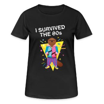 I Survived The 80's - Cool Otter - Frauen T-Shirt atmungsaktiv - Schwarz - Vorne - AI Model Female 172 light (172cm)