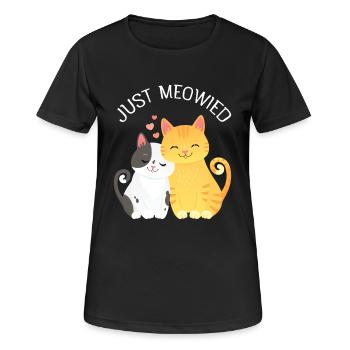 Just Meowied - Cat Love Couple - Women's Breathable T-Shirt - black - Front - AI Model Female 172 light (172cm)