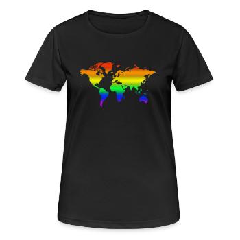 Regenbogen Welt - Frauen T-Shirt atmungsaktiv - Schwarz - Vorne - AI Model Female 172 light (172cm)
