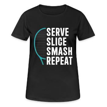 Serve Slice Smash Repeat Tennis Repeat - Frauen T-Shirt atmungsaktiv - Schwarz - Vorne - AI Model Female 172 light (172cm)