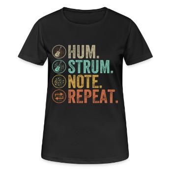 Hum Strum Note Repeat Gitarre Songwriter Komponist - Frauen T-Shirt atmungsaktiv - Schwarz - Vorne - AI Model Female 172 light (172cm)