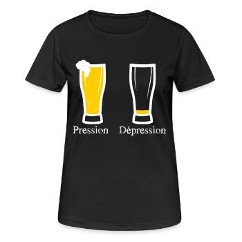 pression - depression - bière - T-shirt respirant Femme - noir - Devant - AI Model Female 172 light (172cm)