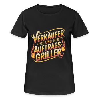 Verkäufer und Auftragsgriller Grillen BBQ - Frauen T-Shirt atmungsaktiv - Schwarz - Vorne - AI Model Female 172 light (172cm)