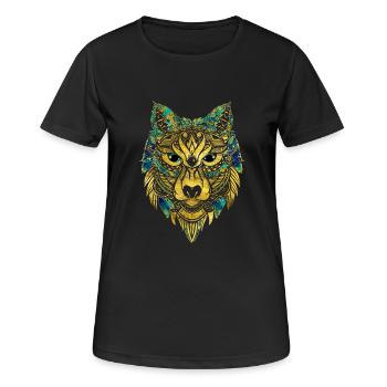 Tribal Wolf - Gold and Marble Decorated - Women's Breathable T-Shirt - black - Front - AI Model Female 172 light (172cm)