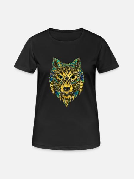 Tribal Wolf - Gold and Marble Decorated - Women's Breathable T-Shirt - black