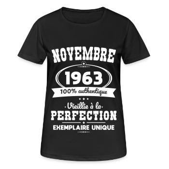 Anniversaire 60 ans - Novembre 1963 Perfection - T-shirt respirant Femme - noir - Devant - AI Model Female 172 light (172cm)