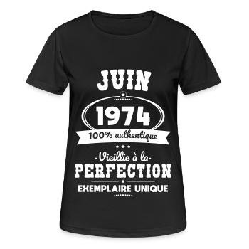Anniversaire 50 ans - Juin 1974 Perfection - T-shirt respirant Femme - noir - Devant - AI Model Female 172 light (172cm)