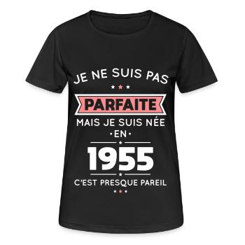 Anniversaire 70 ans - Pas parfaite mais née 1955 - T-shirt respirant Femme - noir - Devant - AI Model Female 172 light (172cm)