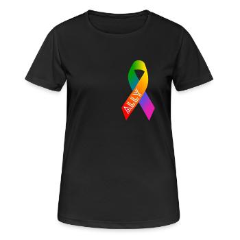 Queer Regenbogen Schleife Friedenszeichen - Frauen T-Shirt atmungsaktiv - Schwarz - Vorne - AI Model Female 172 light (172cm)
