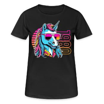 80er Jahre Kostüm Einhorn - Frauen T-Shirt atmungsaktiv - Schwarz - Vorne - AI Model Female 172 light (172cm)