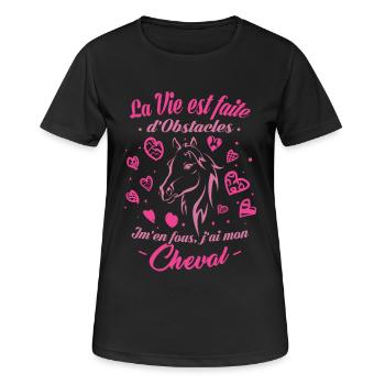 T-shirt équitation - J'ai mon Cheval - T-shirt respirant Femme - noir - Devant - AI Model Female 172 light (172cm)