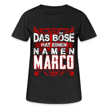 MARCO - Name - Frauen T-Shirt atmungsaktiv - Schwarz - Vorne - AI Model Female 172 light (172cm)