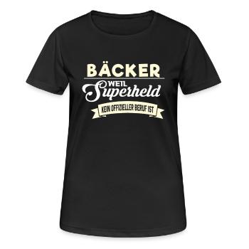 Superheld Beruf Bäcker - Frauen T-Shirt atmungsaktiv - Schwarz - Vorne - AI Model Female 172 light (172cm)