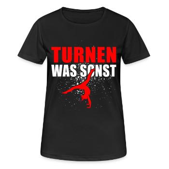 Turnen was sonst - Frauen T-Shirt atmungsaktiv - Schwarz - Vorne - AI Model Female 172 light (172cm)