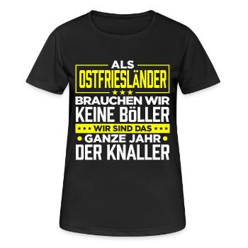 OSTFRIESLÄNDER - Böller - Frauen T-Shirt atmungsaktiv - Schwarz - Vorne - AI Model Female 172 light (172cm)