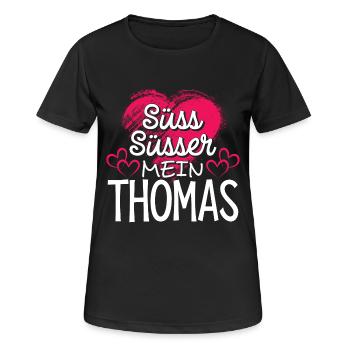 THOMAS - süss - Frauen T-Shirt atmungsaktiv - Schwarz - Vorne - AI Model Female 172 light (172cm)
