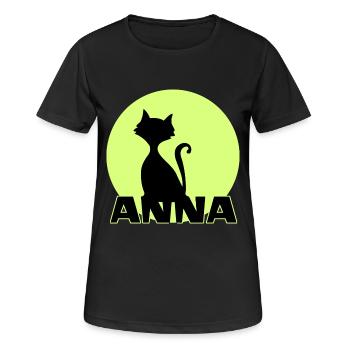 Anna first name birthday gift moonlight cat - Women's Breathable T-Shirt - black - Front - AI Model Female 172 light (172cm)