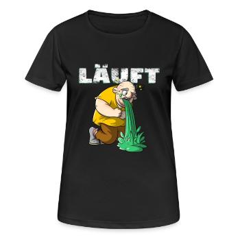 Läuft - Mann übergibt sich, Männerabend Sauftour - Frauen T-Shirt atmungsaktiv - Schwarz - Vorne - AI Model Female 172 light (172cm)