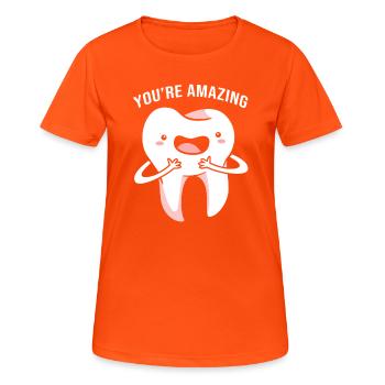 Zahn Dentist Rezeptionist Zahnarzt - Frauen T-Shirt atmungsaktiv - Neonorange - Vorne - AI Model Female 172 dark (172cm)