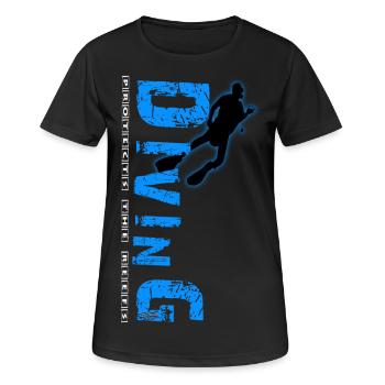 Diving - protects the reefs - Frauen T-Shirt atmungsaktiv - Schwarz - Vorne - AI Model Female 172 light (172cm)