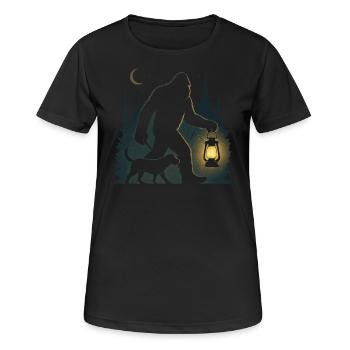 Yeti Bigfoot walks dog - Women's Breathable T-Shirt - black - Front - AI Model Female 172 light (172cm)